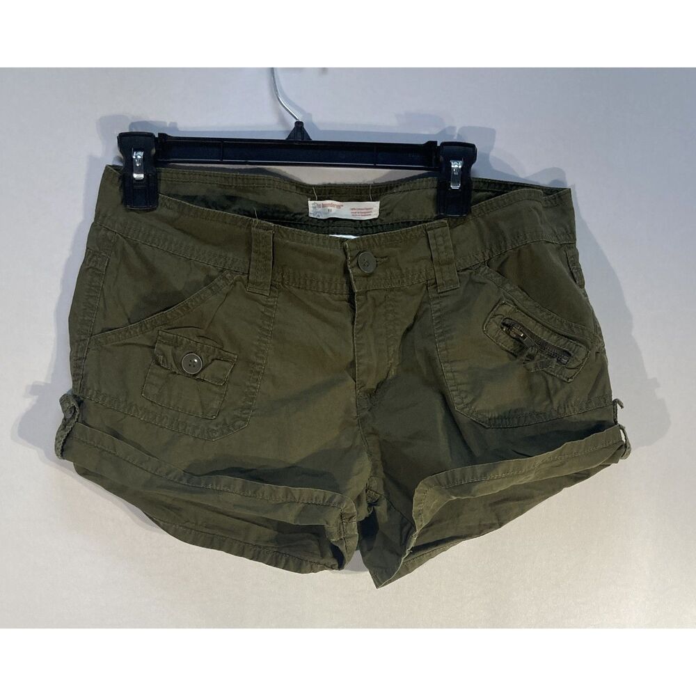 No Boundaries Cargo Shorts Olive Green Utility Cuffed Women's Size 11 Y2K